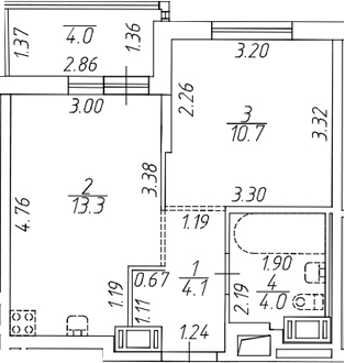 Планировка — Симпл, 1-комн., 31 м²