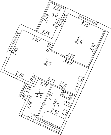Планировка — Симпл, 1-комн., 38 м²