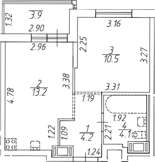 Планировка — Симпл, 1-комн., 31 м²