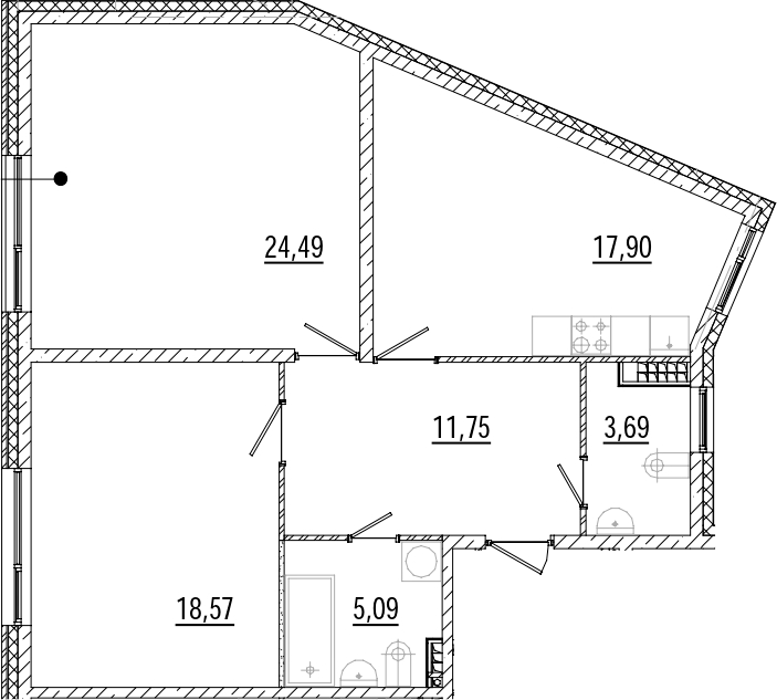 Планировка — Мануфактура, 2-комн., 81 м²