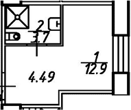 Планировка — Майков 4А, Студия, 17 м²