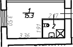 Планировка — Майков 4А, Студия, 19 м²