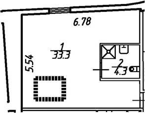 Планировка — Майков 4А, Студия, 38 м²