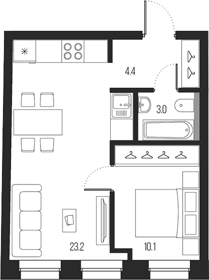 Планировка — Проект 6/3, 2-комн., 41 м²