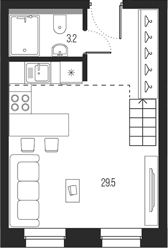 Планировка — Проект 6/3, Студия, 33 м²