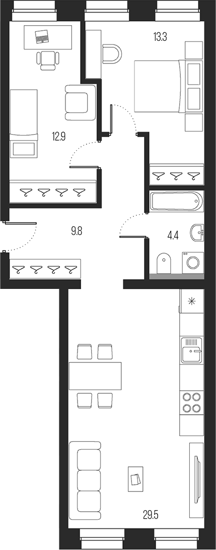 Планировка — Проект 6/3, 3-комн., 70 м²