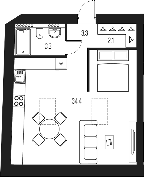 Планировка — Проект 6/3, Студия, 43 м²