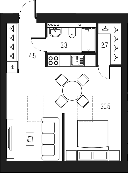 Планировка — Проект 6/3, Студия, 41 м²