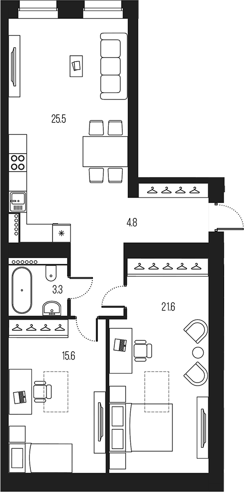 Планировка — Проект 6/3, 3-комн., 75 м²