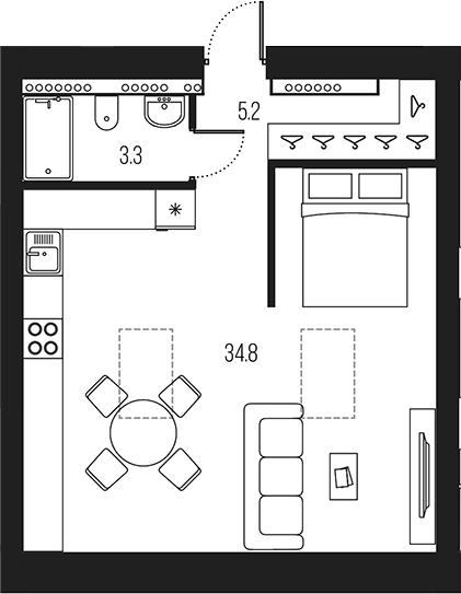 Планировка — Проект 6/3, Студия, 43 м²