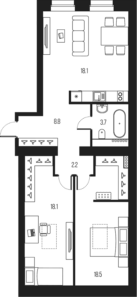 Планировка — Проект 6/3, 3-комн., 69 м²