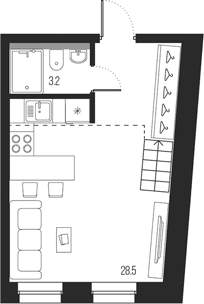 Планировка — Проект 6/3, Студия, 32 м²