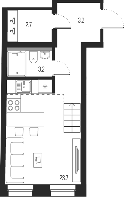 Планировка — Проект 6/3, Студия, 33 м²