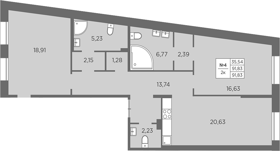 Планировка — Северная Корона, 3-комн., 95 м²