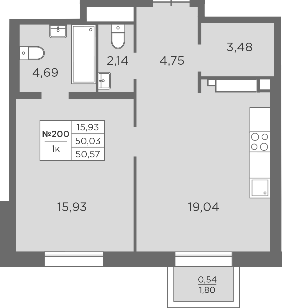 Планировка — Северная Корона, 2-комн., 50 м²
