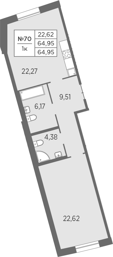 Планировка — Северная Корона, 2-комн., 65 м²