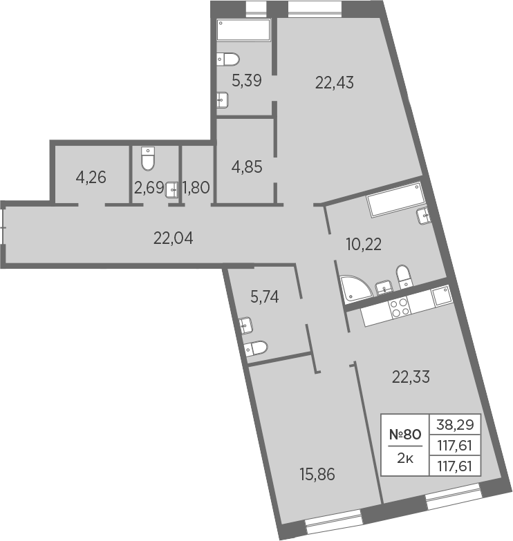 Планировка — Северная Корона, 3-комн., 118 м²