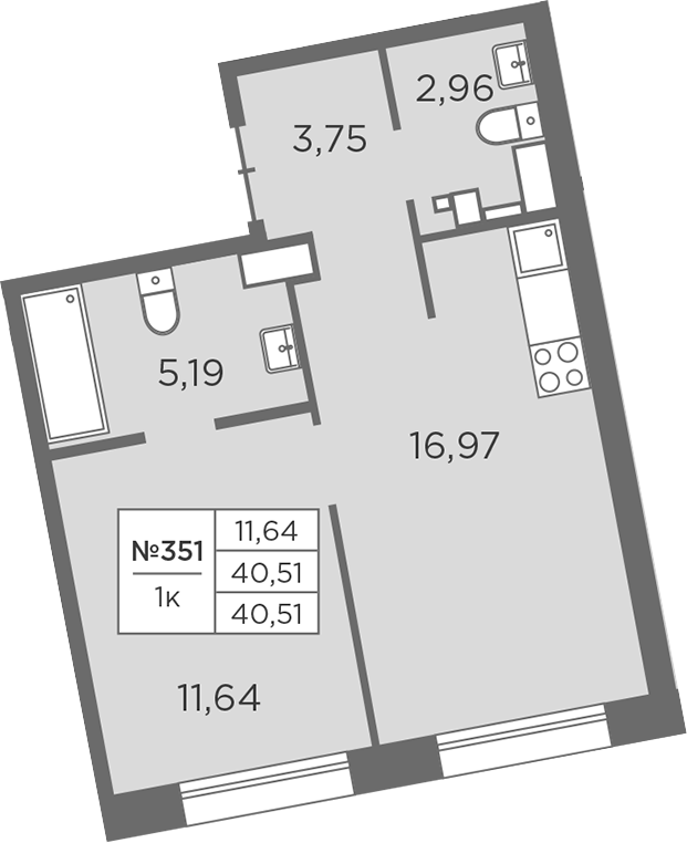 Планировка — Северная Корона, 2-комн., 41 м²