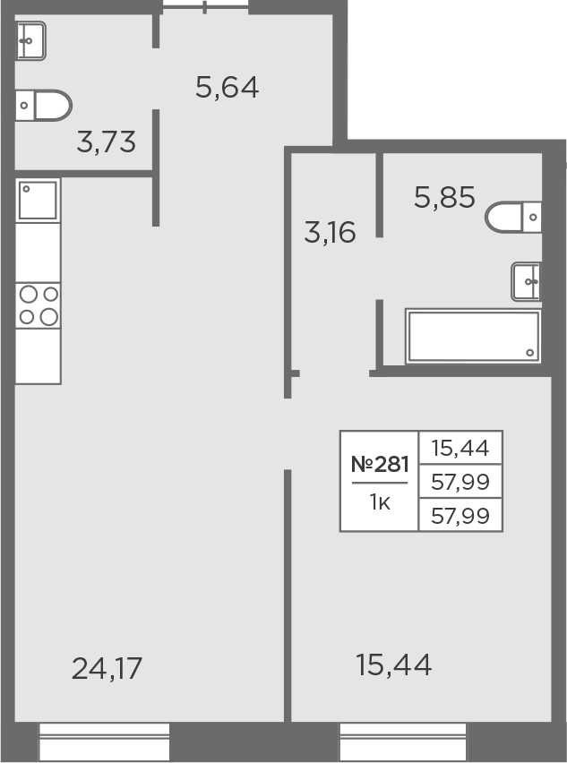 Планировка — Северная Корона, 2-комн., 58 м²