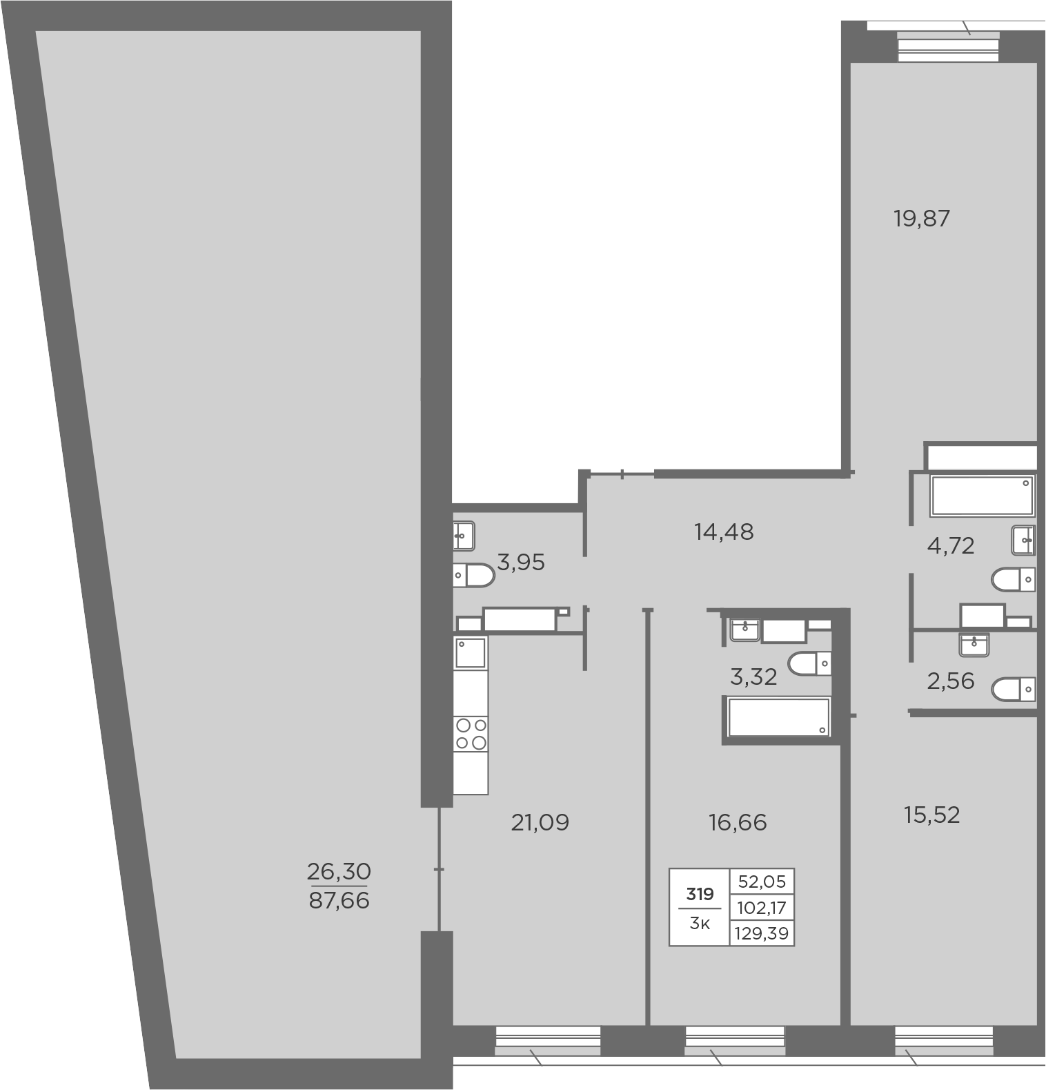 Планировка — Северная Корона, 4-комн., 100 м²