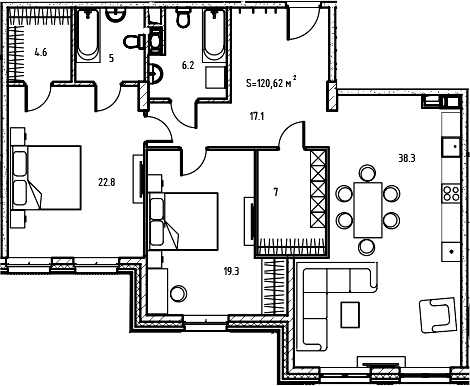 Планировка — Клубный дом Манхеттен, 3-комн., 116 м²