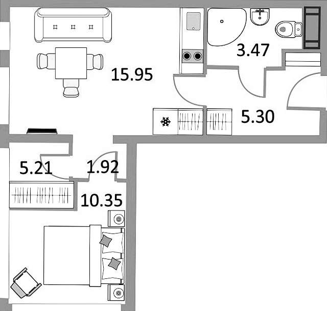 Планировка — Апарт-отель Начало, 1-комн., 42 м²
