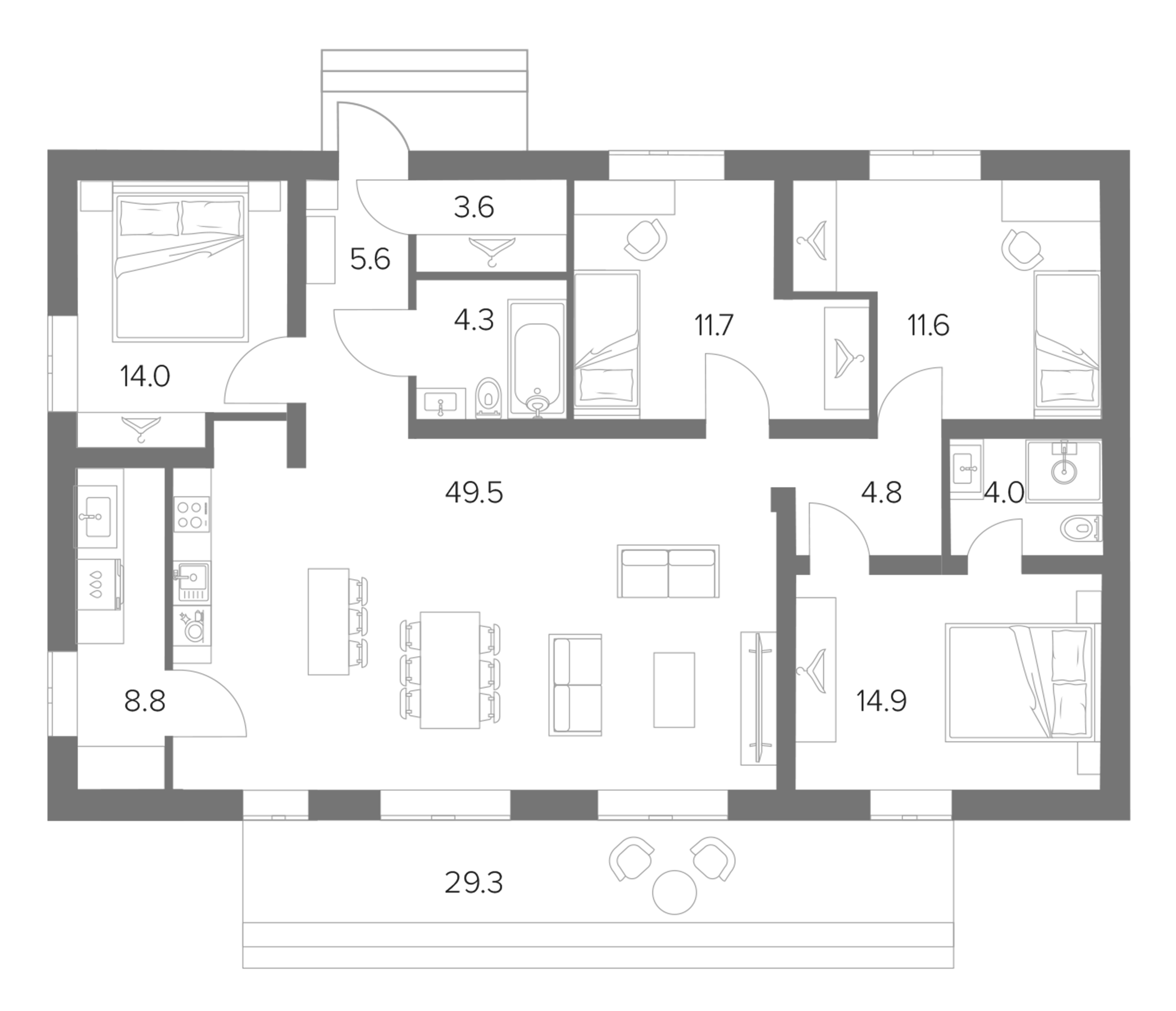 Планировка — Коттеджный поселок Павловская Ривьера, 4-комн., 127 м²