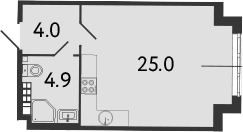 Планировка — МИРЪ, Студия, 34 м²