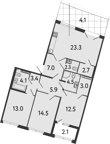 Планировка — МИРЪ, 4-комн., 96 м²