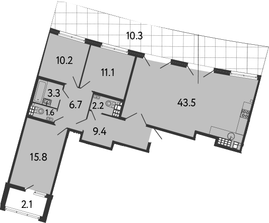 Планировка — МИРЪ, 4-комн., 103 м²