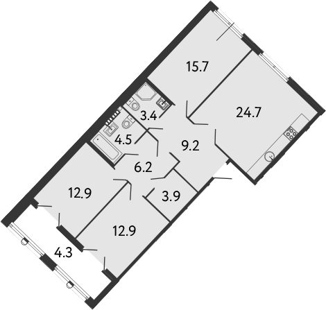 Планировка — МИРЪ, 4-комн., 93 м²