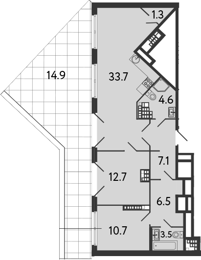 Планировка — МИРЪ, 3-комн., 80 м²