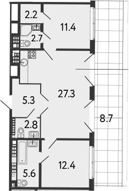 Планировка — МИРЪ, 3-комн., 70 м²