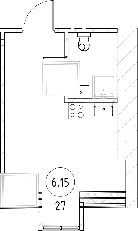 Планировка — Тележная 21-29, 1-комн., 30 м²