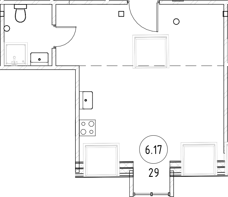 Планировка — Тележная 21-29, 1-комн., 47 м²