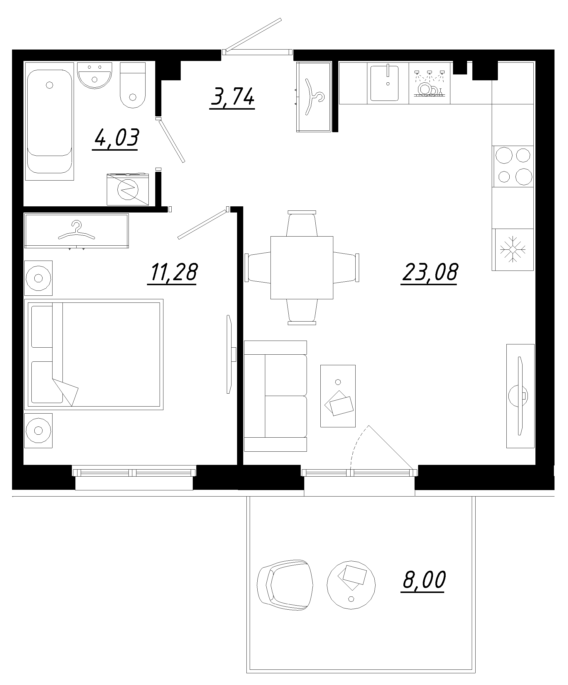 Планировка — Счастье 2.0, 2-комн., 42 м²