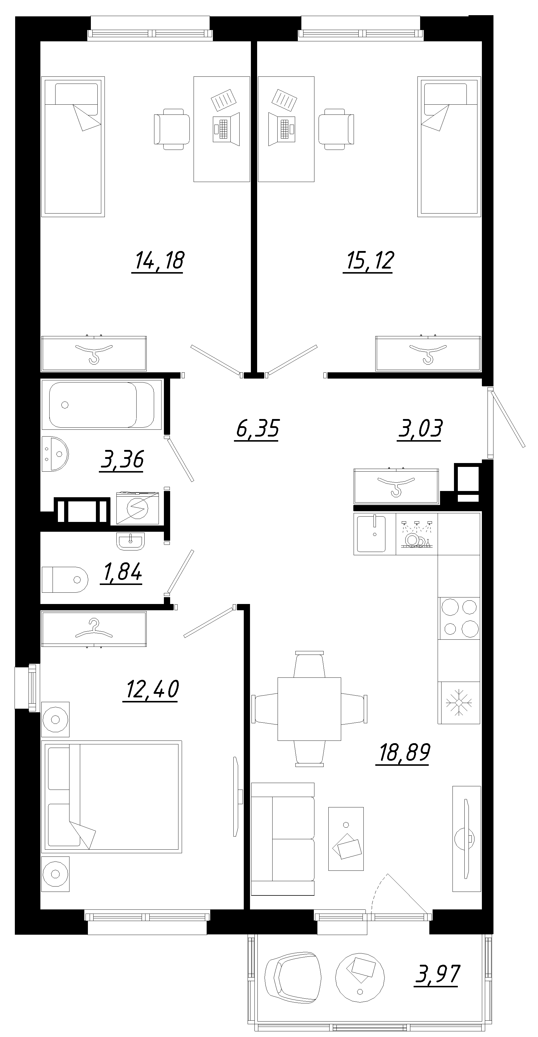 Планировка — Счастье 2.0, 4-комн., 75 м²
