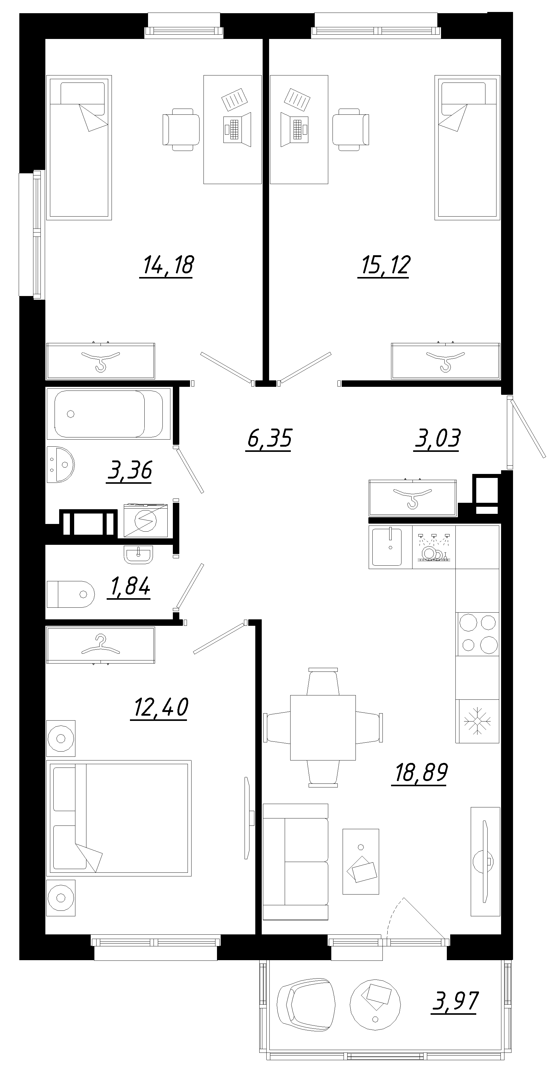 Планировка — Счастье 2.0, 4-комн., 75 м²