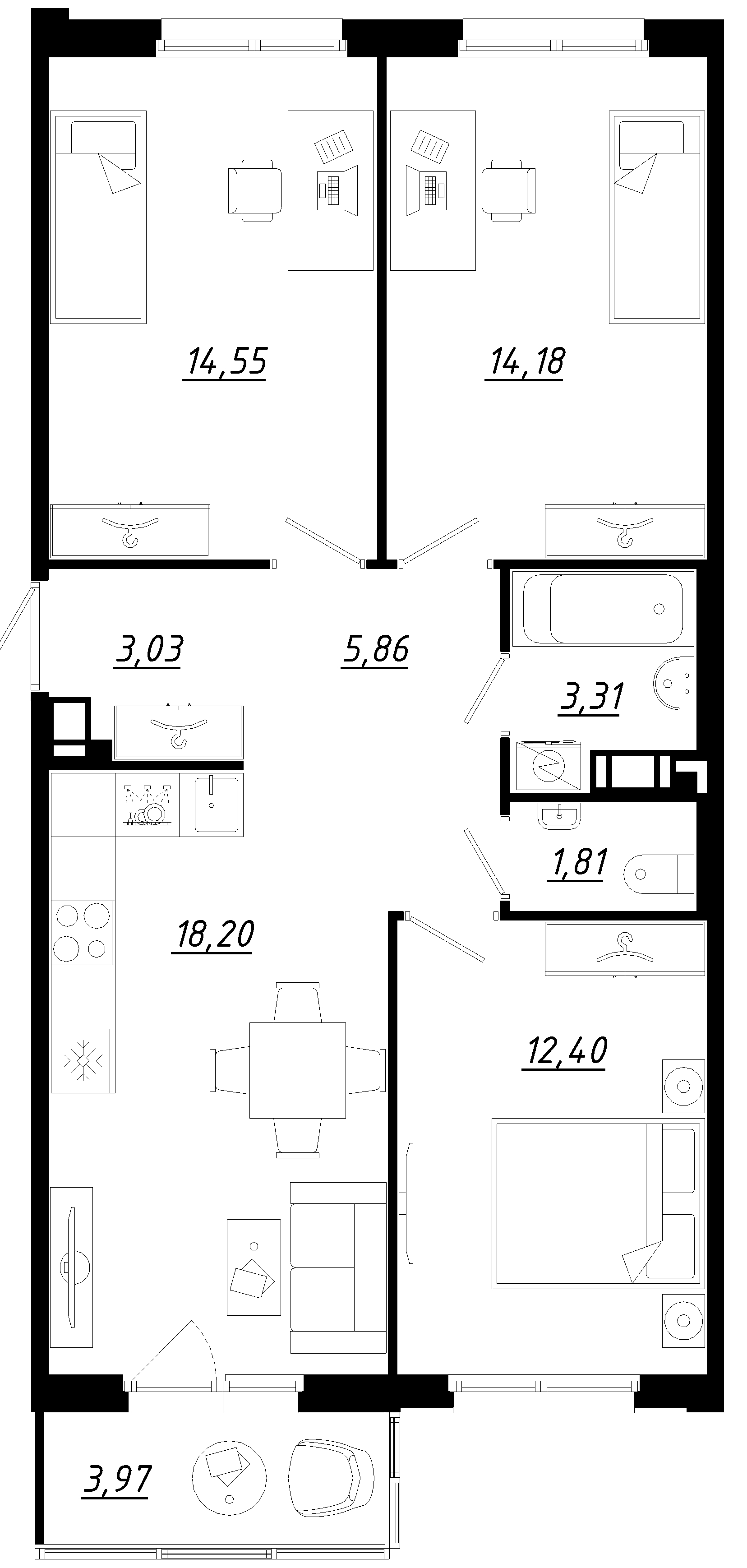 Планировка — Счастье 2.0, 4-комн., 73 м²