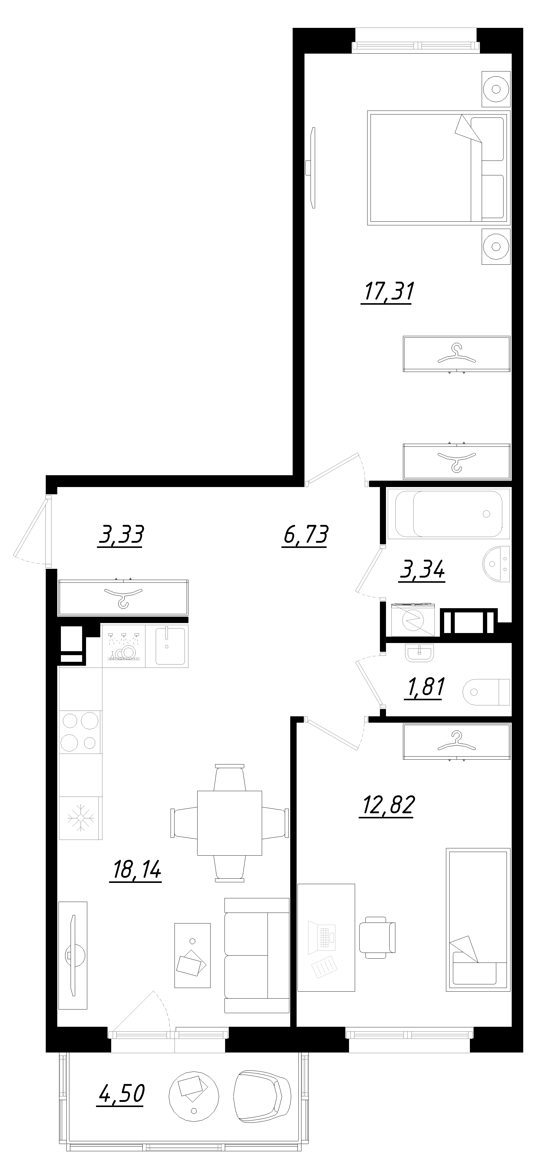 Планировка — Счастье 2.0, 3-комн., 63 м²