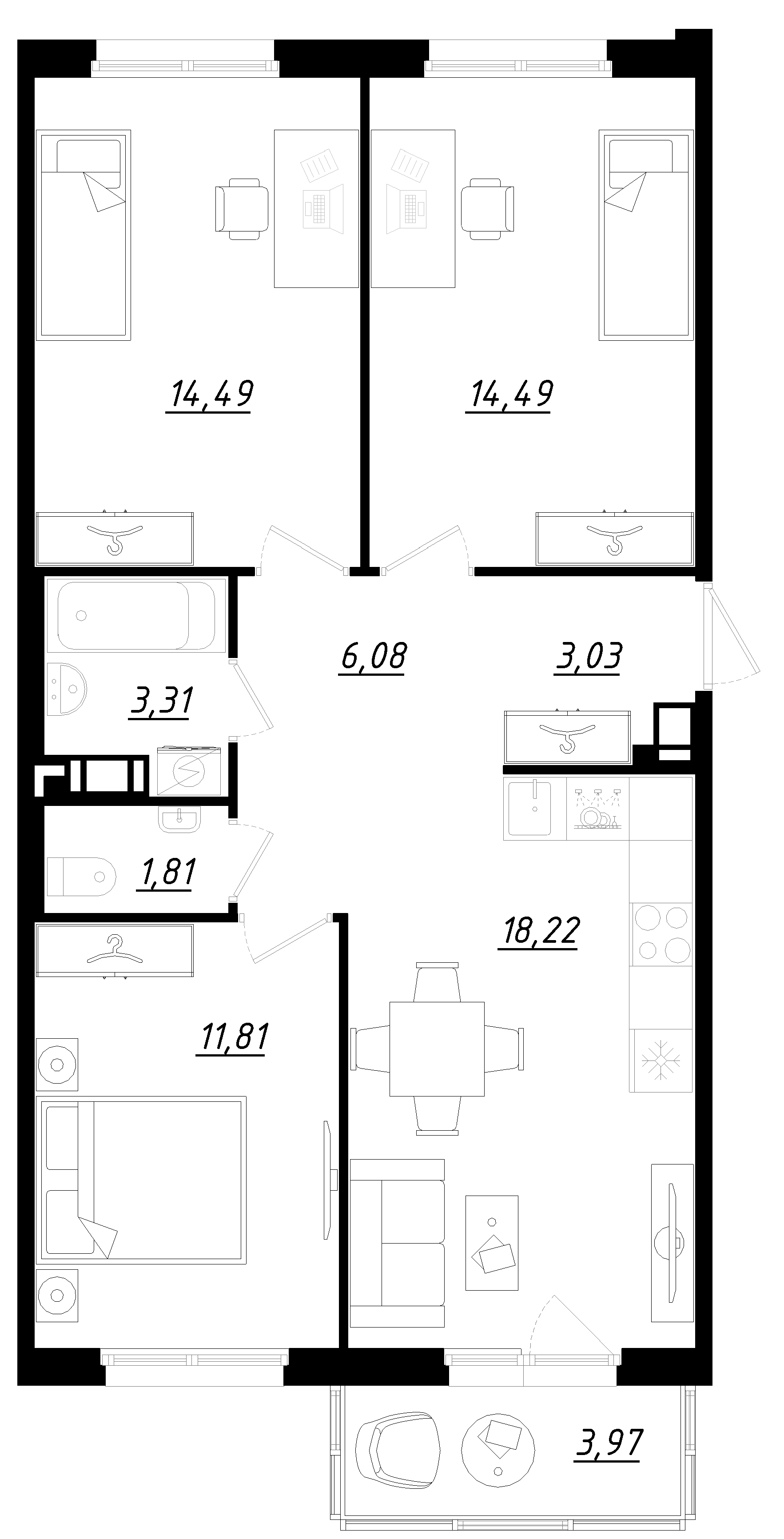 Планировка — Счастье 2.0, 4-комн., 73 м²