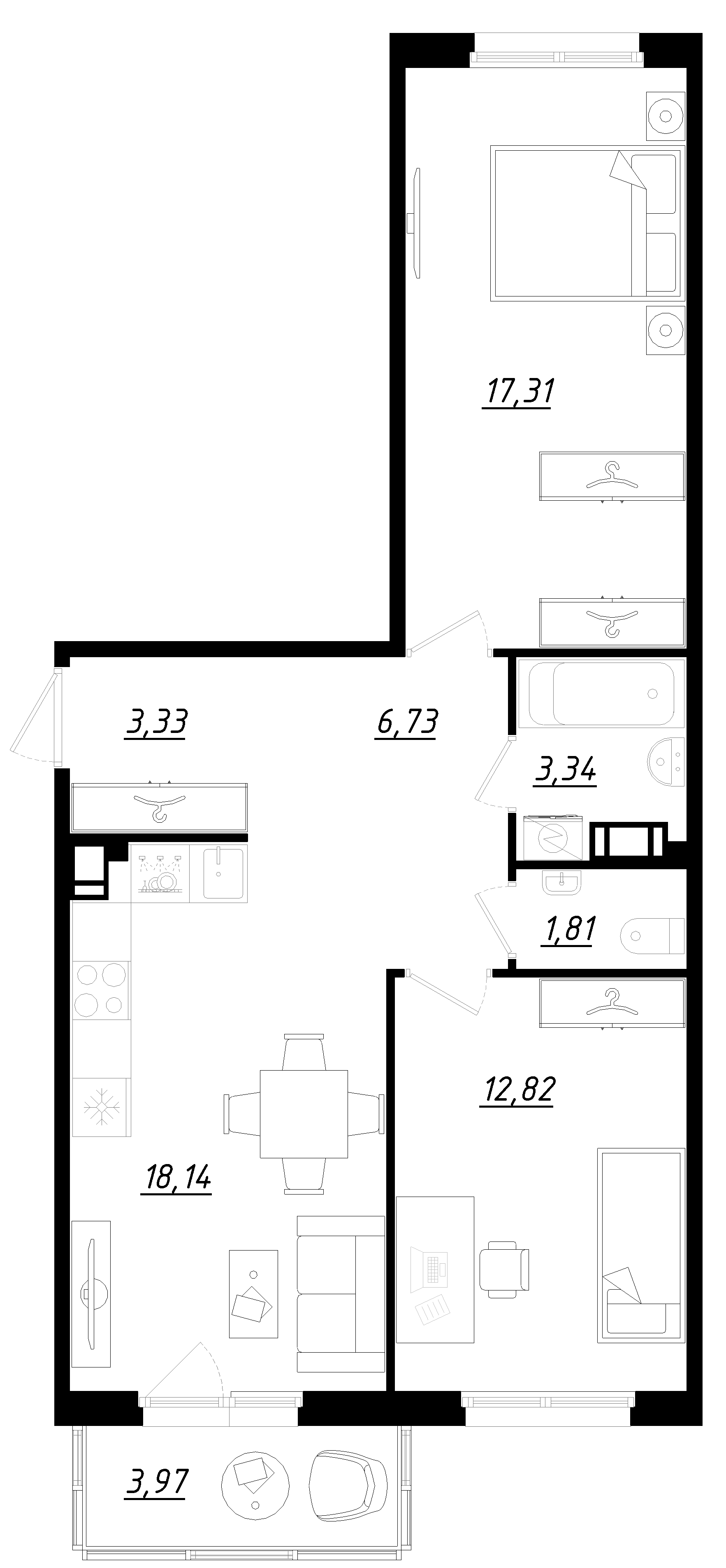 Планировка — Счастье 2.0, 3-комн., 63 м²