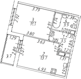 Планировка — Полис ЛАВрики, 2-комн., 32 м²