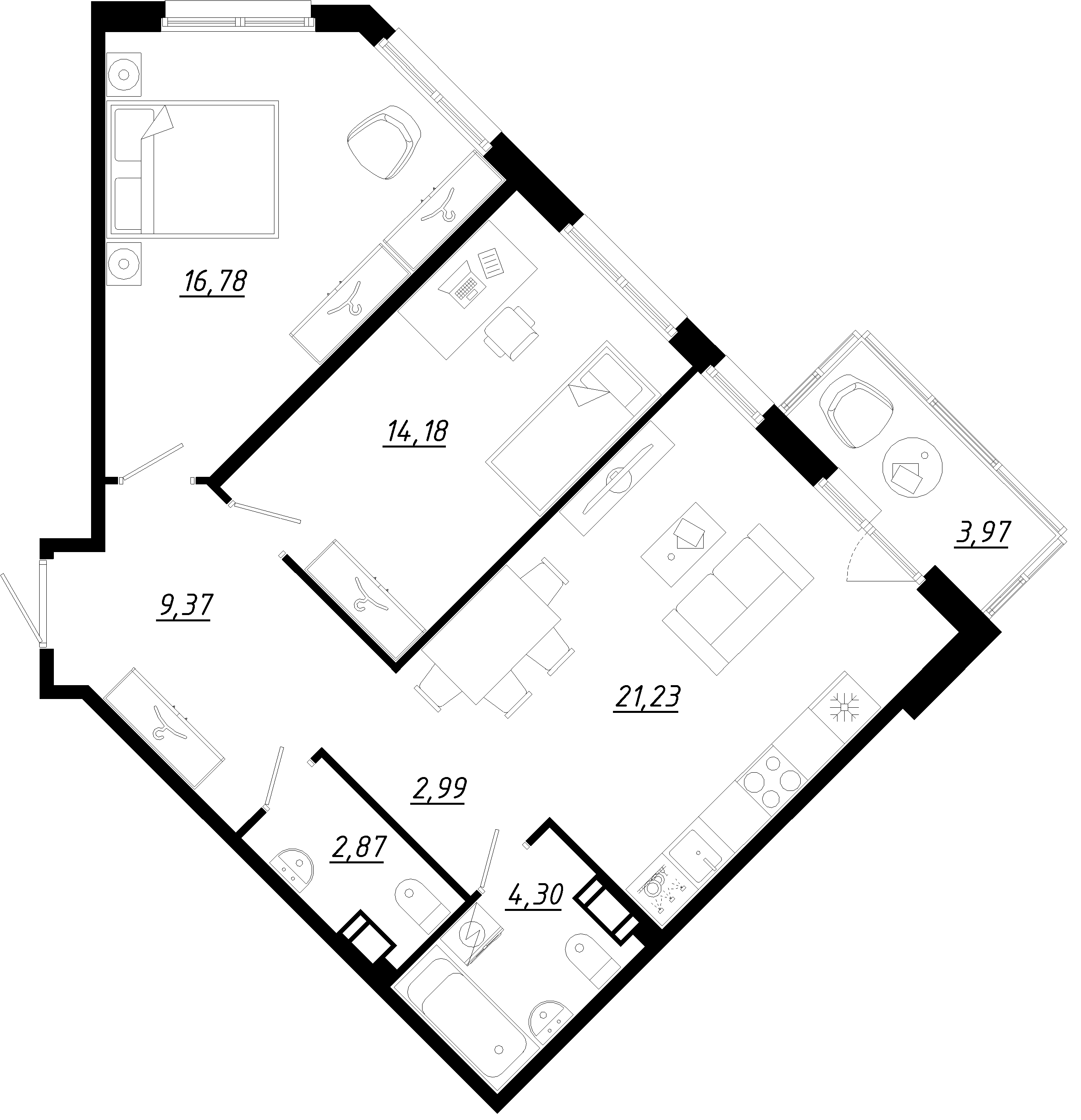 Планировка — Счастье 2.0, 3-комн., 72 м²