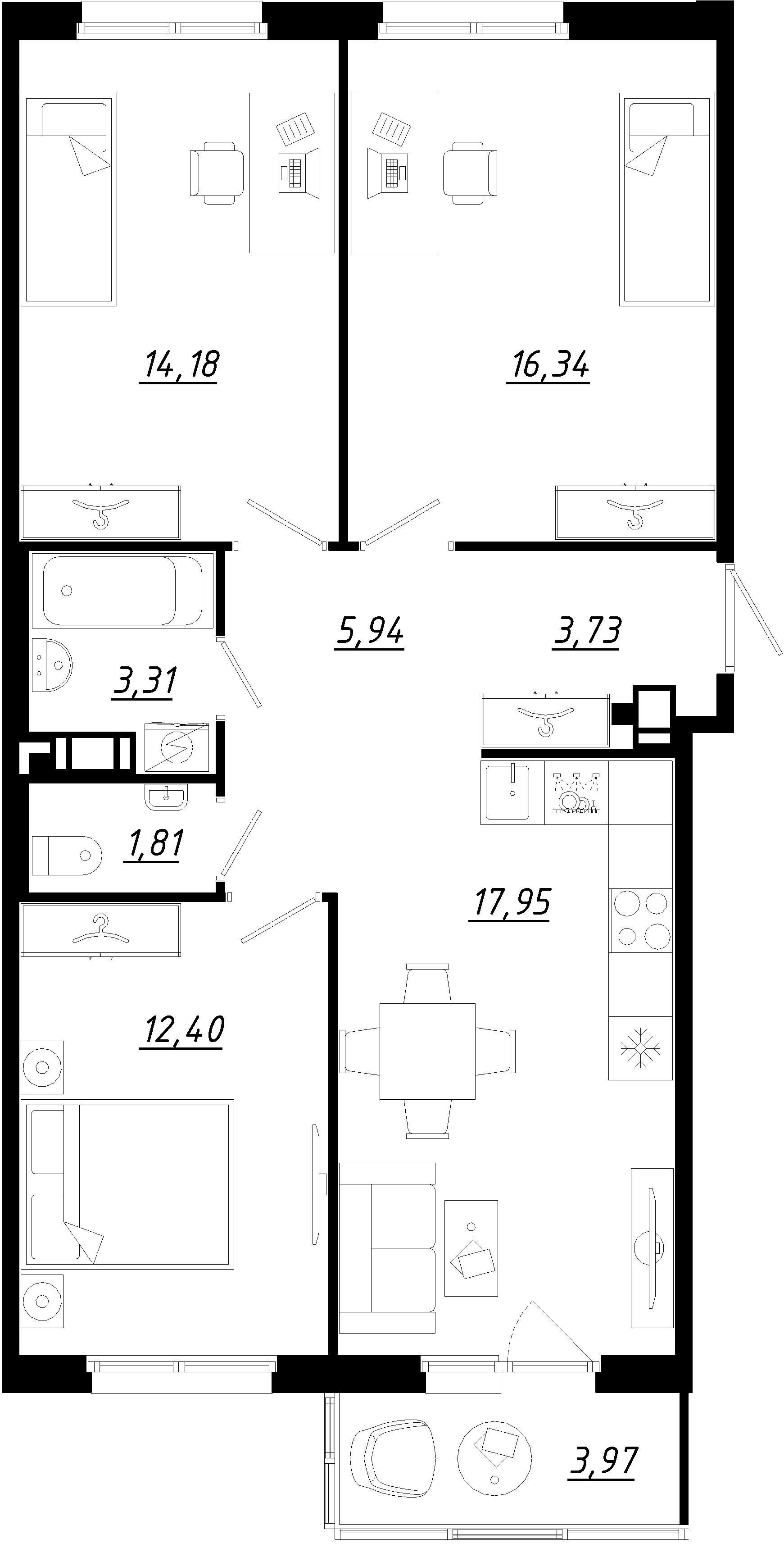Планировка — Счастье 2.0, 4-комн., 76 м²
