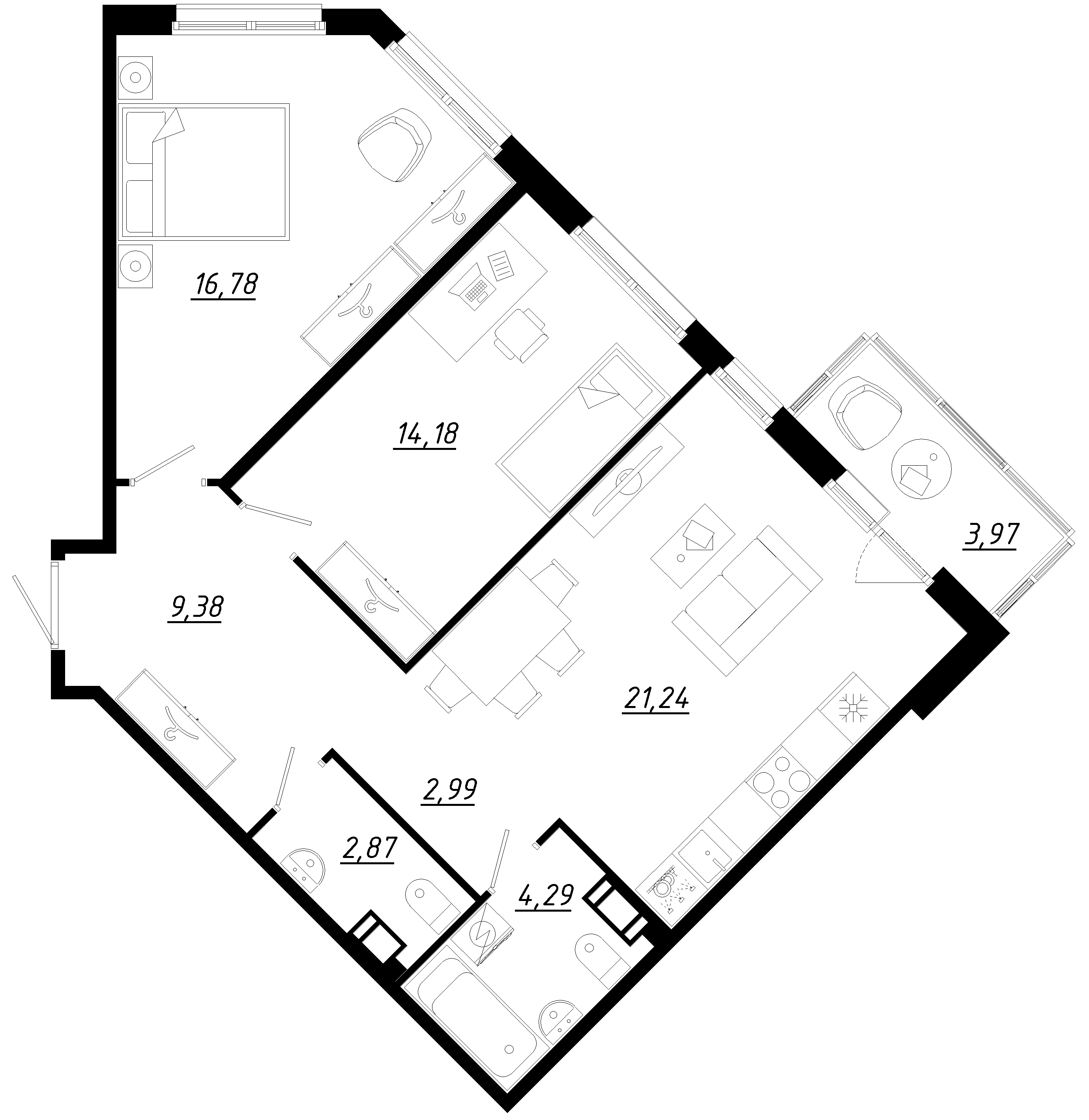 Планировка — Счастье 2.0, 3-комн., 72 м²
