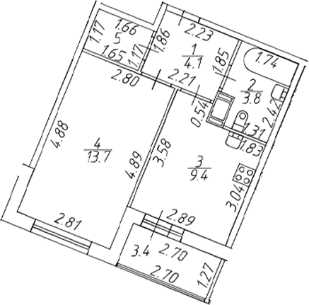 Планировка — Полис ЛАВрики, 1-комн., 33 м²