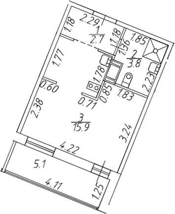 Планировка — Полис ЛАВрики, Студия, 22 м²