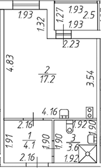 Планировка — Полис ЛАВрики, Студия, 25 м²