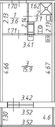 Планировка — Полис ЛАВрики, Студия, 23 м²